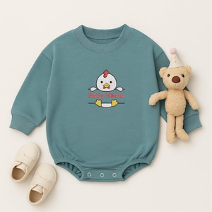 Personalized Chick Baby Romper, Custom Baby Name Bodysuit, Embroidered Chicken Outfit, Farm Animal Baby Gift