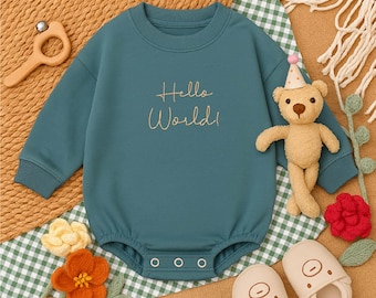 Pelele Hello World para bebé - Conjunto bordado para recién nacido, ropa para la salida del hospital