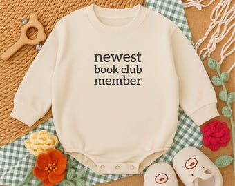 Book Club Baby Bodysuit: Embroidered Cotton Romper, Literary Newborn Gift