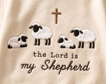 The Lord Is My Shepherd Sheep Embroidered Baby Romper | Christian Baby Bodysuit, Baptism Outfit | Handmade Gift for Baby