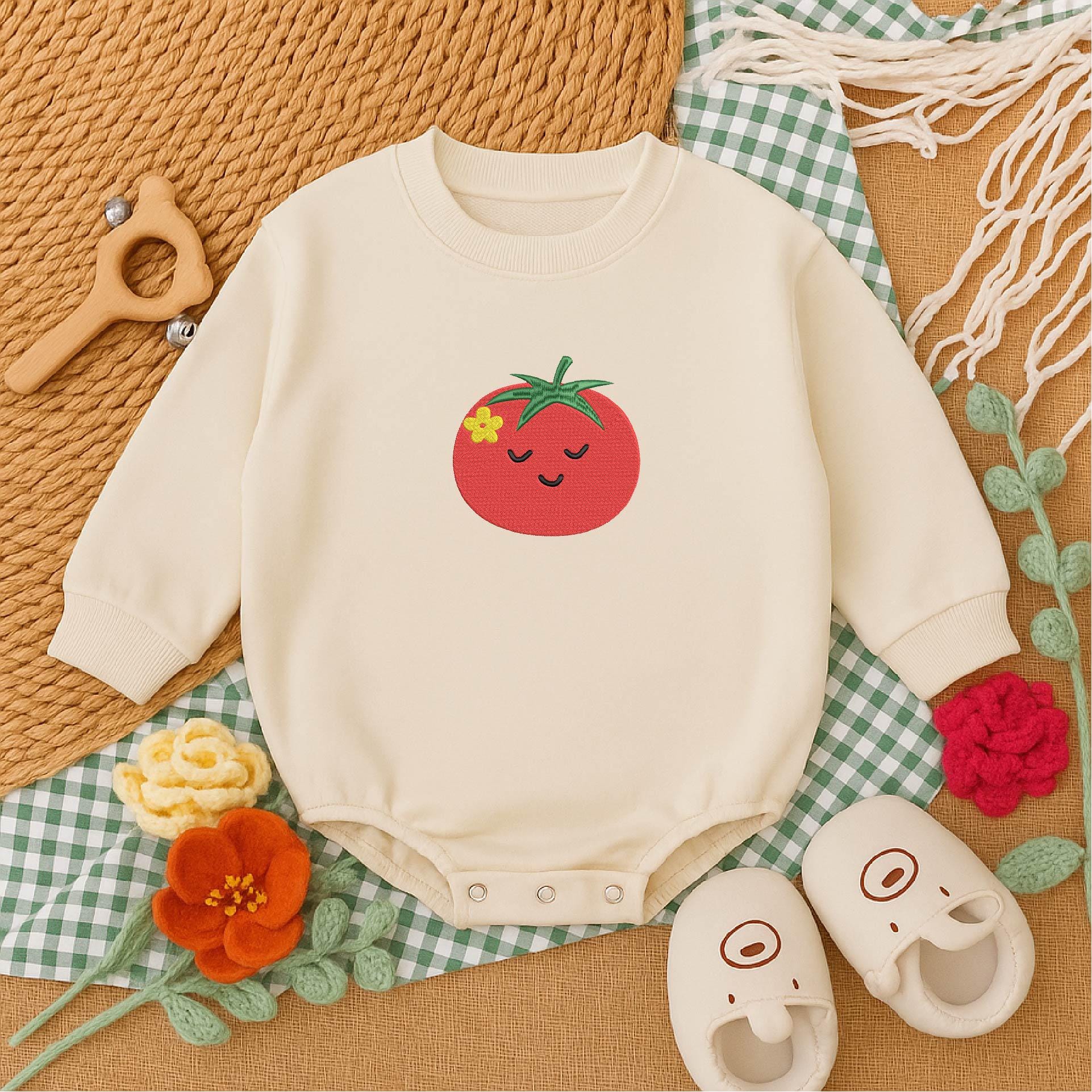 Embroidered Tomato Baby Romper: Custom Cotton Bodysuit