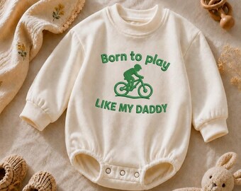Born To Play Like My Daddy Cycling Embroidered Baby Romper | Daddy Cyclist Coming Home Outfit