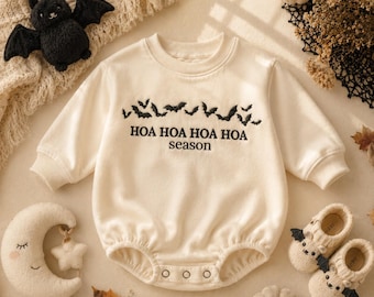 Hoa Hoa Hoa Season Bat Embroidered Baby Romper | Halloween Baby Bodysuit, Fall Newborn Outfit | Handmade Gift for Baby