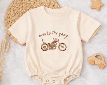 New To The Gang Embroidered Baby Romper | Motorcycle Baby Romper , Biker Newborn Outfit, Baby Shower Gift
