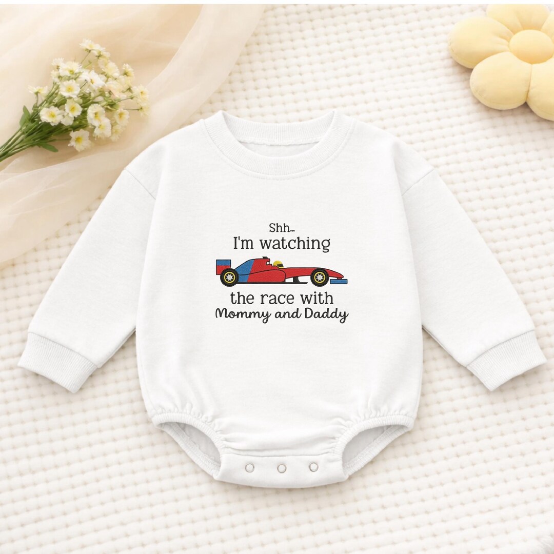 Baby Racing Gear Watching the Race With Mommy and Daddy F1 Embroidered Baby Romper, Cute ...