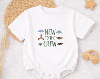 New To The Crew Embroidered Baby Romper | Airplane Baby Romper , Aviation Newborn Outfit, Pilot Baby Shower Gift