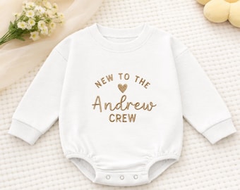 New To The Crew Embroidered Baby Romper | Custom Name Baby Romper , Personalized Newborn Outfit, Baby Shower Gift
