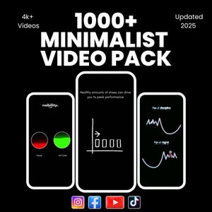 Ponad 1000 minimalistycznych wizualizacji wideo | Filmy w stylu Dana Koe | Pakiet krótkich filmów TikTok i IG | Viral Faceless Black White Video Pack