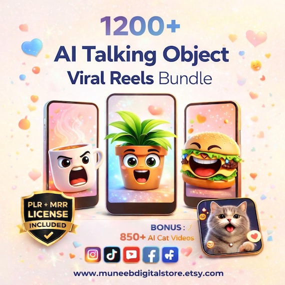 1200+ AI Talking Object Videos | Viral Reels Bundle PLR MRR | Faceless Content Pack for TikTok, Instagram Reels & YouTube Shorts