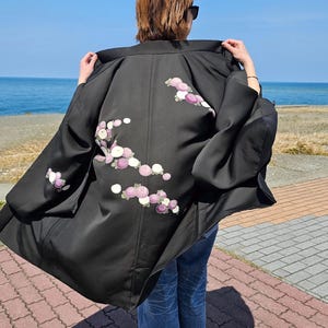 Giacca kimono Haori vintage nera / Perfetta per i festival / Pezzo unico anni '80 / Strato leggero e di tendenza / Vintage giapponese