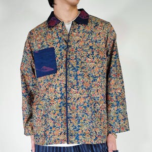 Vintage Kimono Silk wasarasa Jacket – 90s Japanese flower bird Pattern | Kasuri Silk | Unisex Scampi JKT l kimono remake jacket