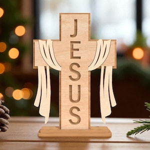 Jesus Cross Wooden Sign Svg,Christian Svg, Resurrection Cross Svg, Easter Laser Cut Svg, Faith Decor Svg, Religious Svg ,Glowforge File