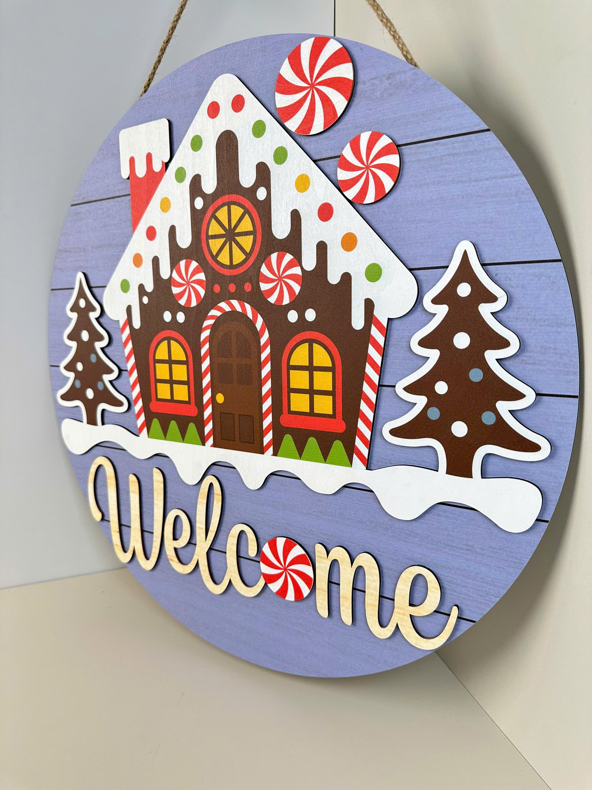 Christmas Welcome Sign SVG, Gingerbread House Door Hanger Laser Cut ...