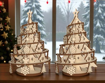 3D Christmas Tree Laser Cut File SVG, Layered Wooden Spiral Xmas Tree Laser Cut File, Glowforge xTool LightBurn Template, Holiday Decor
