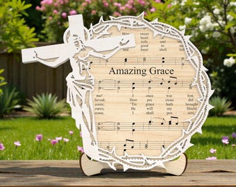 Amazing Grace SVG, Jesus Cross Laser Cut File Svg, Christian Hymn Decor, Easter Religious Gift, Layered Wood Art, Glowforge xTool Cricut
