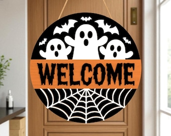 Trick or Treat Door Hanger Svg, Halloween Round Sign Svg, Spider Web Door Sign Svg, Laser Cut Porch Sign Halloween Svg, Glowforge Cricut