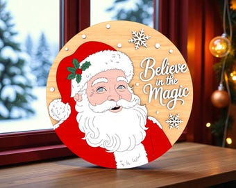 Weihnachtsmann Türschild Laser Cut Datei svg, Weihnachtsrundes Zeichen svg, geschichtete Weihnachtsmann-Svg, Feiertags-Dekor-Svg, Weihnachtstürschild-Svg, Glowforge-Svg