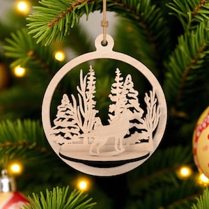 Wolf Forest Ornament Laser Cut File Svg, Christmas Laser Cut File, Winter Scene Wood Decoration Svg, Glowforge Xtool Cricut Svg