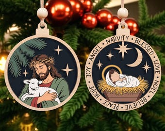Christian Christmas Ornament Svg,O Holy Night Svg,Religious Ornament Svg,Nativity Ornament Laser Cut File Svg, Baby Jesus Svg,Glowforge SVG