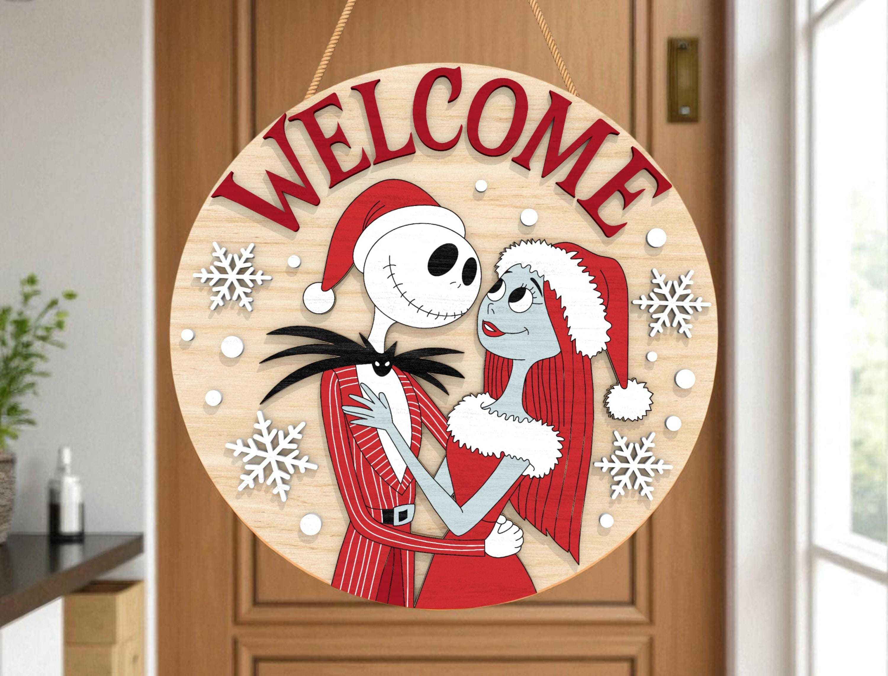 Jack & Sally Nightmare Before Christmas Welcome Banner - 71"x35.5" Halloween & Xmas Decor - View #2