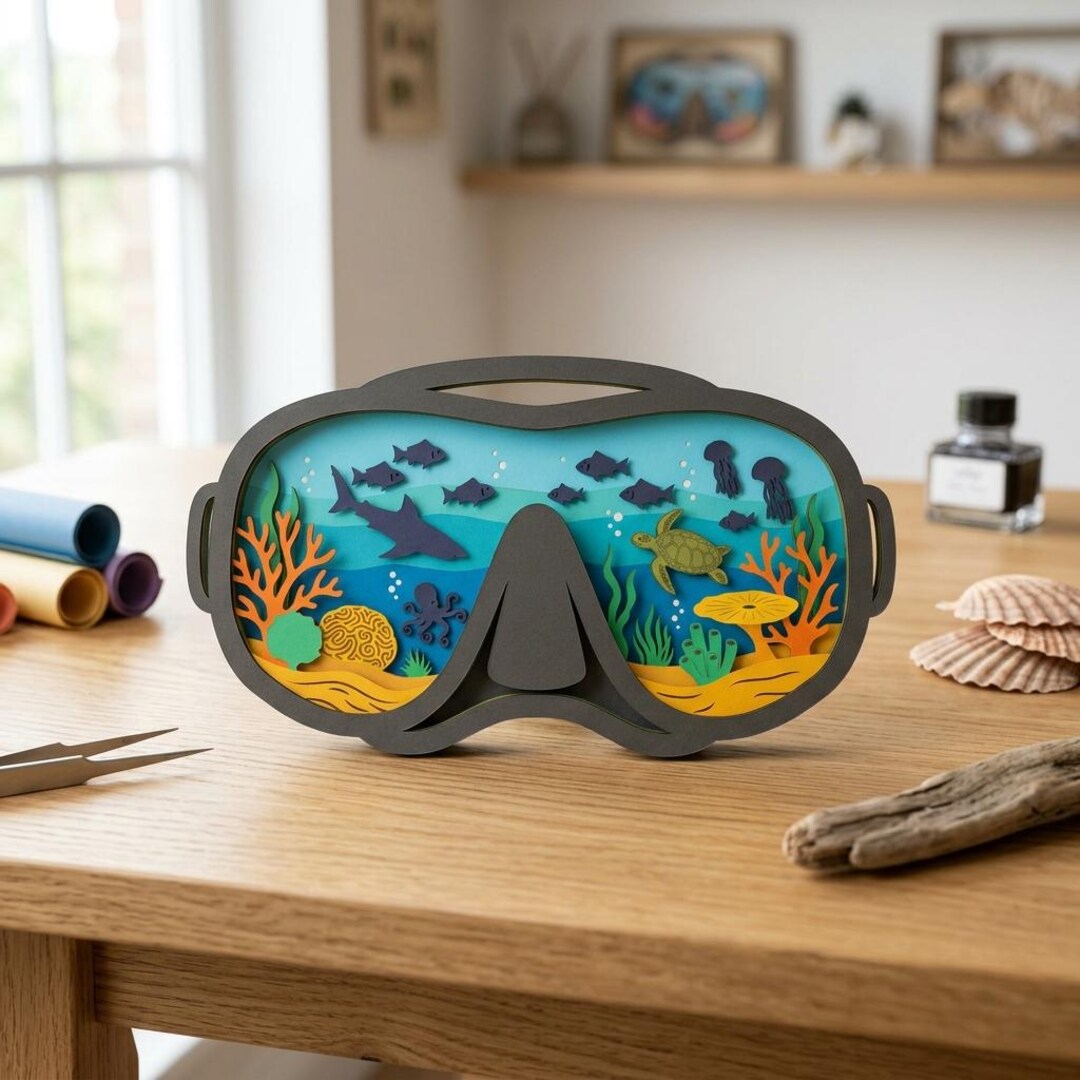 Fish Mask Svg Diving Mask Ocean SVG, Underwater Sea Life Layered Laser Cut File ...