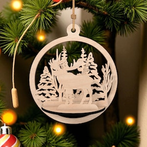 Moose Forest Ornament Laser Cut File Svg, Christmas Laser Cut File, Winter Scene Wood Decoration Svg, Glowforge Xtool Cricut Svg