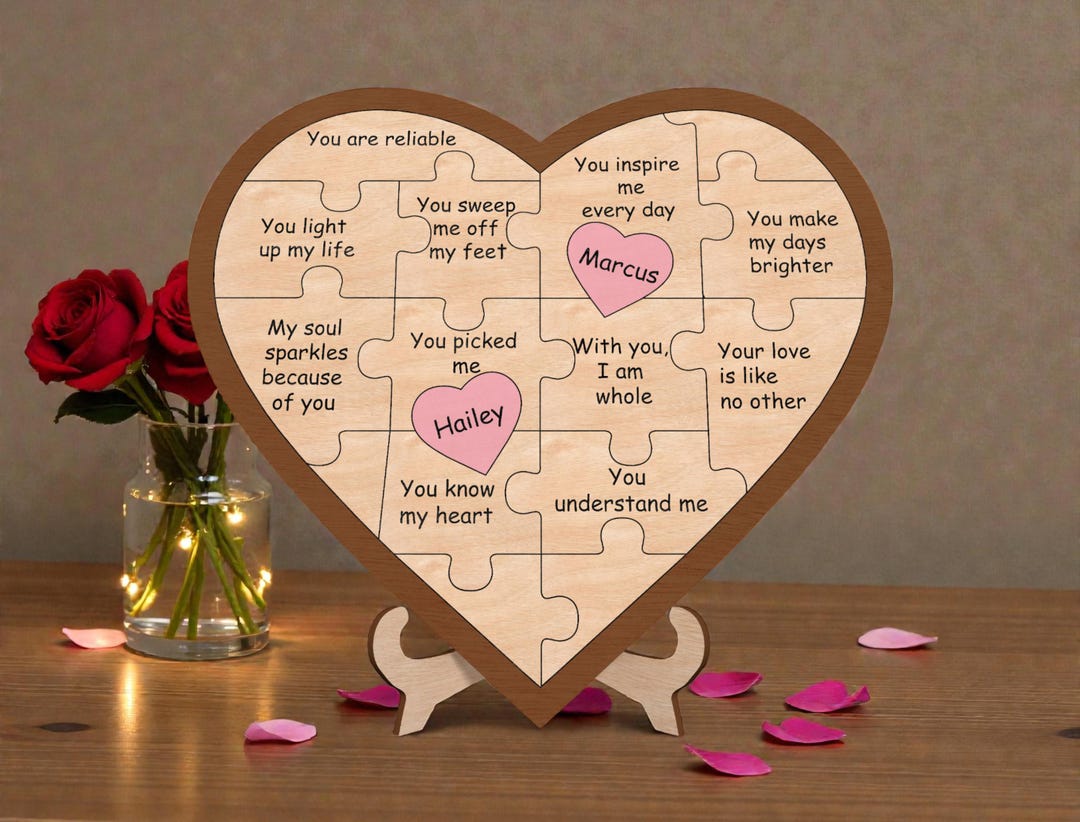 Personalized Heart Puzzle Sign SVG, Couple Name Puzzle Pieces