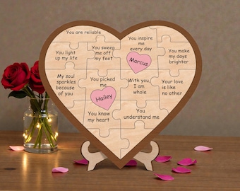 Personalisiertes Herz Puzzle Zeichen SVG, Paar Name Puzzleteile, Benutzerdefinierter Liebe Puzzle Rahmen, Jahrestag Hochzeitsgeschenk, Laser Cut Glowforge xTool