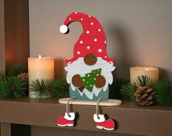 3D Christmas Gnome Laser Cut File Svg ,Star Hat Gnome Shelf Sitter Laser Cut File Svg,  Wooden Holiday Gnome Decor Svg For Glowforge Xtool