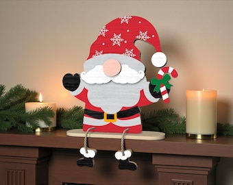 3D Santa Shelf Sitter Laser Cut File Svg, Christmas Santa Claus SVG, Wooden Holiday Decor, Candy Cane Santa Stand Design