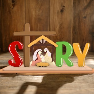 Nativity Standing Wood Sign Svg,Nativity Shelf Sitter,Nativity Scene Svg,Nativity True Story Svg,Christmas Laser Cutting File,Nativity Decor