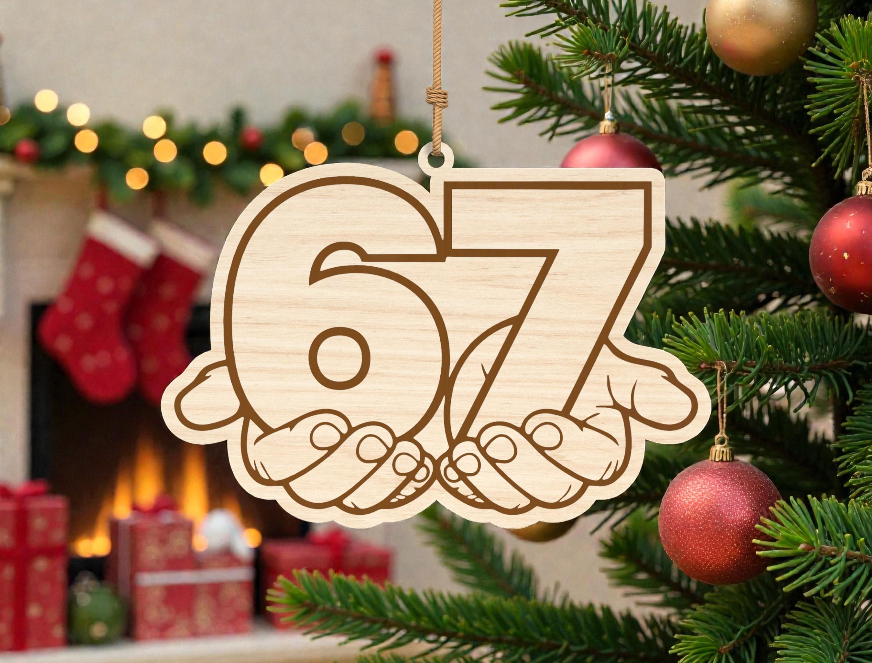 67 Ornament SVG, Hands Holding 67 Christmas Decoration, Laser Cut