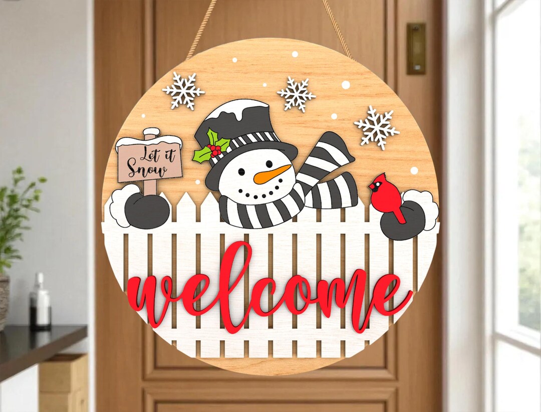 Snowman Welcome Sign Svg, Let It Snow Door Hanger Svg, Christmas Laser ...