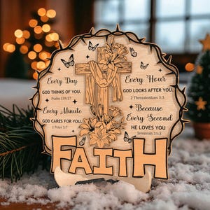 Faith Cross Stand Laser Cut File Svg,Christian Bible Verse Svg,Religious Laser Cut,God Loves You Svg, Inspirational Scripture,Glowforge File