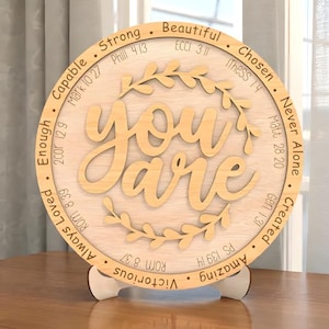 You Are Scripture Sign Laser Cut File SVG, Christian Affirmations Round, Bible Verse Wood Decor, 3D Laser Cut File ,Glowforge xTool Cricut