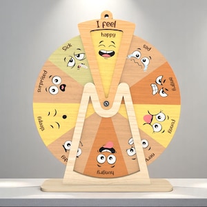 Rueda de emociones cortada a láser, tablero SVG, rueda de emociones para niños, decoración de aula de madera, gráfico de esquina de la calma, archivo digital