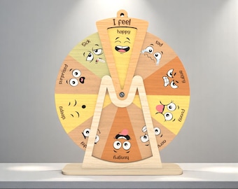 Feelings Wheel  Laser Cut Emotion Board SVG , Kids Emotion Spinner , Wooden Classroom Decor , Calm Corner Chart , Digital File