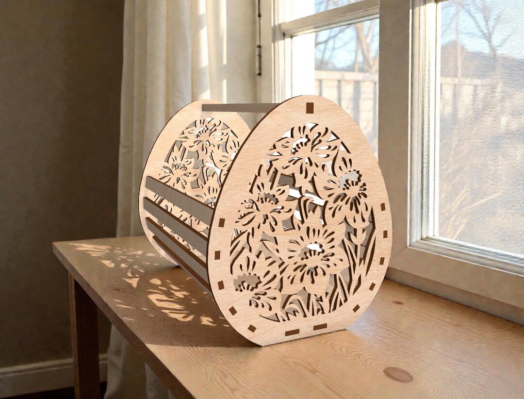 Floral Easter Egg Basket SVG, Decorative Egg Shaped Treat Box Laser Cut ...