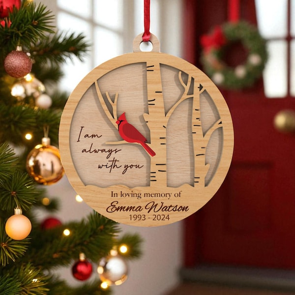 Adorno conmemorativo de cardenal personalizado (SVG), adorno en memoria de un ser querido (SVG), recuerdo de madera para condolencias (SVG), archivo láser Glowforge navideño