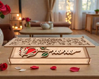 XOXO Rose Box SVG, 3D Layered Rose Flower Box Laser Cut Template, Valentine Gift SVG, Wooden Rose Box, Glowforge Xtool Files
