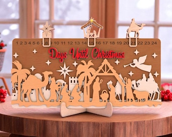 Geboortedagen tot kerst Svg, religieuze countdown kalender lasergesneden bestand, christelijk kerstdecor Glowforge Svg