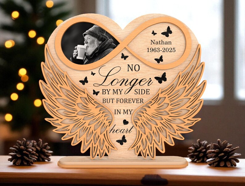 In Loving Memory Photo Frame Svg, Memorial Heart Stand Svg, Angel Wings ...