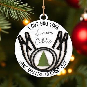 Lustige Jumper Kabel Ornament svg, sarkastische Weihnachten Ornament svg, Gag Geschenk Urlaub svg, rustikale Laser geschnitten Ornament svg, Erwachsenen Humor Weihnachtsdekor