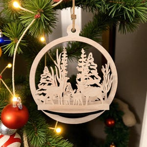 Reindeer Forest Ornament Laser Cut File Svg, Christmas Laser Cut File, Winter Scene Wood Decoration Svg, Glowforge Xtool Cricut Svg