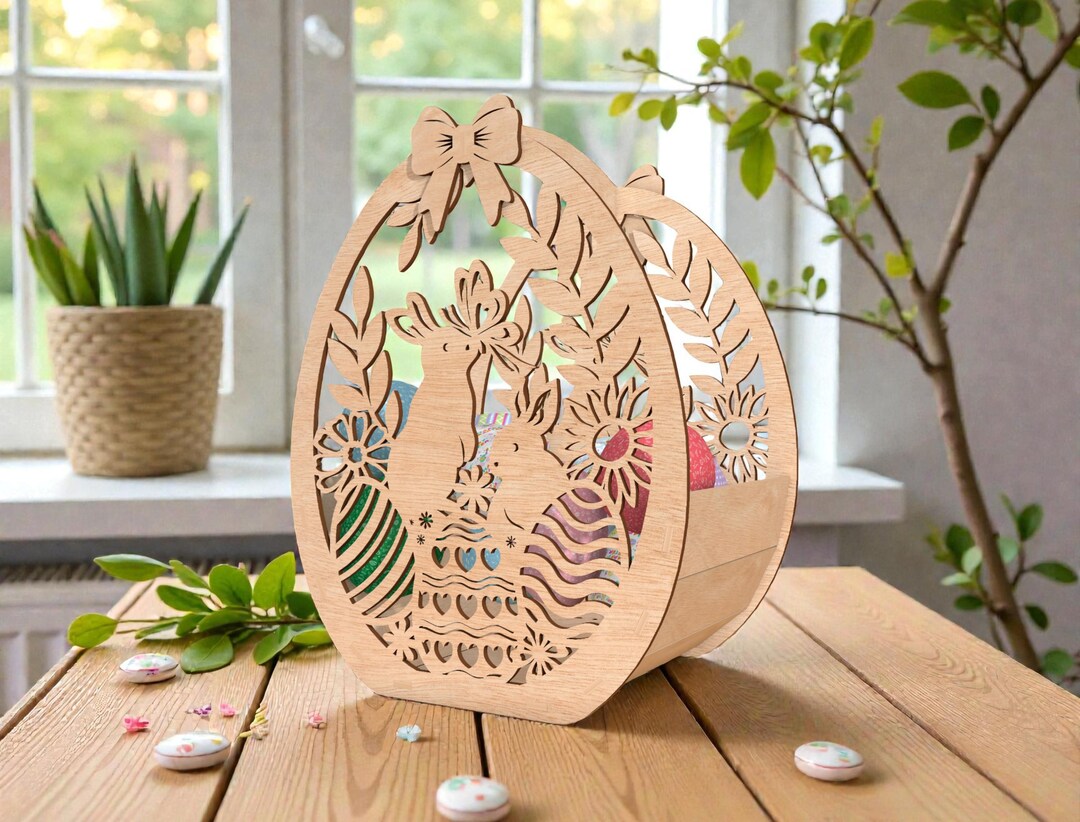 Easter Basket SVG, Bunny Egg Tote Laser Cut File Svg, Wooden Treat Box ...