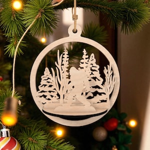 Bigfoot Forest Ornament Laser Cut File Svg, Christmas Laser Cut File, Winter Scene Wood Decoration Svg, Glowforge Xtool Cricut Svg