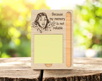 Funny Memory Quote Sticky Note Holder SVG, Humor Desk Sign with Woman Illustration, Laser Cut Wood Note Pad Stand File for Glowforge xTool