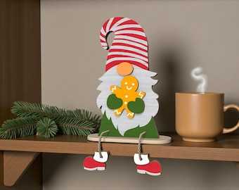 Reindeer Hat Gnome Shelf Sitter Cut File Svg, 3D Christmas Gnome Laser Cut File, Wooden Holiday Gnome Decor Svg For Glowforge Xtool