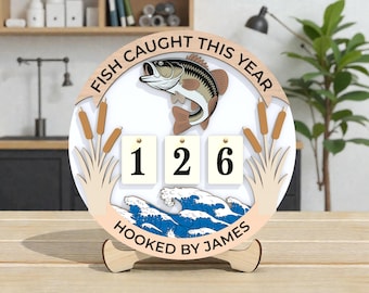 Fishing Stats Tracker Round Sign SVG, Fish Caught Counter Laser Cut File Svg, Personalized Fisherman Gift, Glowforge xTool Cricut Pattern