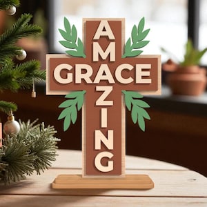 Amazing Grace Cross Laser Cut File Svg,Christian Cross Sign Svg, Religious Decor ,Bible Verse Svg, Wooden Cross Template, Glowforge Svg File